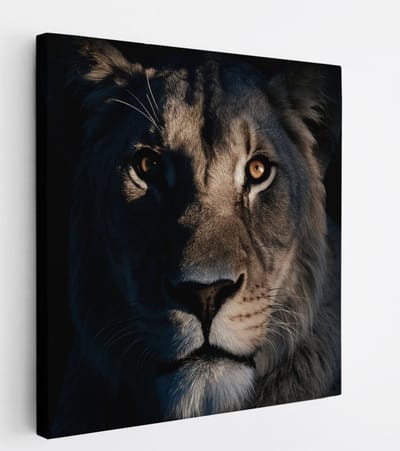 Saammp Canvas Schilderij - Leeuwen Portret - Lichtval - Dieren - Natuur - 20x20 - Foto op canvas - Wanddecoratie - Muurdecoratie Woonkamer - Slaapkamer decoratie - Canvas Print