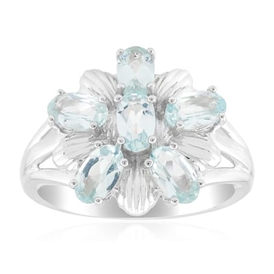 Cavill - Ovaal Geslepen Amblygoniet Ring - 925 Sterling Zilver Rhodium - 1,07 ct Blauwe Edelsteen - Elegante Damesring
