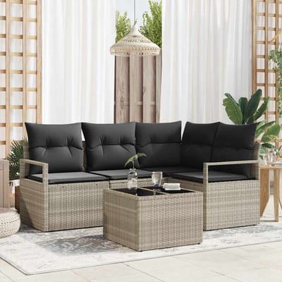 vidaXL Bankstel 5 st Lichtgrijs poly rattan