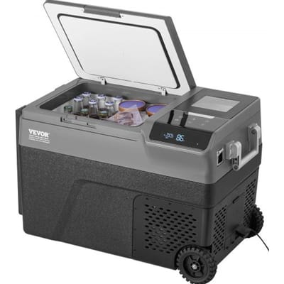 VEVOR draagbare auto-koelkast met ijsmaker, 12-volt auto-koelkast, draagbare 35-liter vriezer met één temperatuurzone, instelbare temperatuur van -20°C tot 20°C, met wielen voor kamperen, auto en camper.