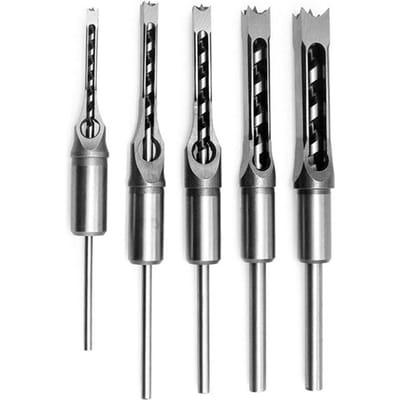 Vierkant gatboor Houtbewerking Gatenzaag Langgatbeitel Stalen boren Set 1/4 inch, 5pcs