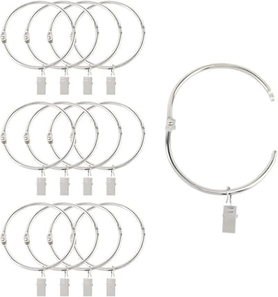 Gordijnringen met Clips - Metalen Hangers - Gordijnen Ophangen - Roestbestendig Ontwerp - 12 Stuks 75mm - Zilver