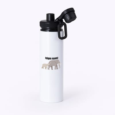 Hacebo® - olifant en kleine met eigen naam waterfles met draaidop zwart - Olifant - dieren liefhebber - iemand die houdt van olifanten - verjaardag - cadeau - kado - geschenk - water fles - 850ML