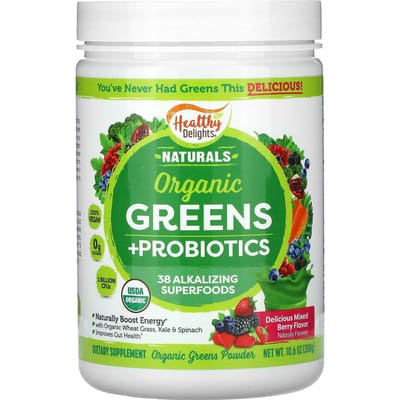 Healthy Delights, Légumes verts naturels et biologiques + Probiotiques, Baies mélangées, 10,6 oz (300 grammes)