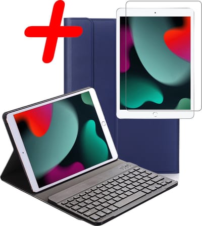 Hoes Geschikt voor Apple iPad 7 (2019) - 10.2 inch - 7e Generatie - Met Screenprotector - Toetsenbord Case - Keyboard Book Cover - Hoesje - Donkerblauw