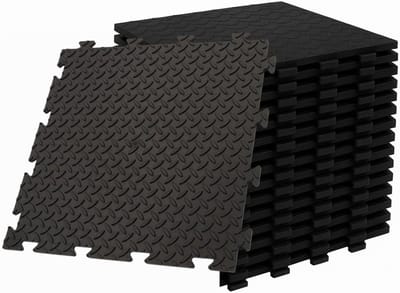 PVC Kliktegels - Vloerbedekking Set - Garage Werkplaats - Antislip Rijstkorrel - 50x50cm 10 Stuks - Zwart