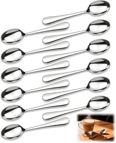 Set van 12 kleine roestvrijstalen koffielepels en theelepels voor thuisgebruik, feesten en kinderen, ideaal voor koffie, desserts en ontbijtgranen