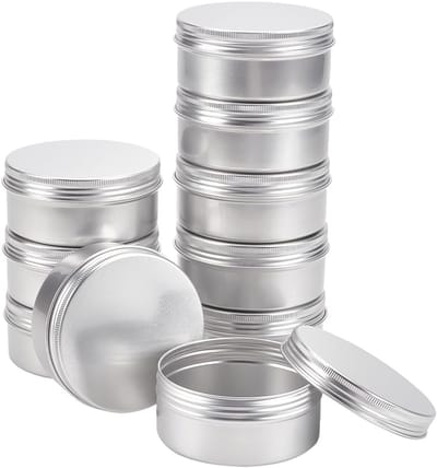 Dailygoods- Aluminium Blikjes 10 Stuks 150 ml - Ronde Blikken - Schroefdeksel - Duurzaam Aluminium - Platina - Hoogwaardig Materiaal - Opbergblikjes