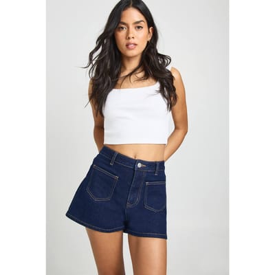 boohoo Dames Mini Short Met Opvallend Voorpand Zakdetail | Indigo | Maat: 34