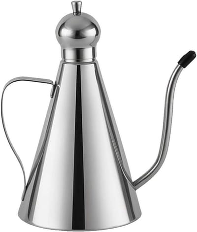 Olijfolie Dispenser - Azijn Fles - Koken & Serveren - Druppelvrije Tuit - 500ml Capaciteit - Zilver