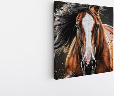 Saammp Canvas Schilderij - Paarden - portret - Dieren - Natuur - 20x20 - Foto op canvas - Wanddecoratie - muurdecoratie Woonkamer - Slaapkamer decoratie - Canvas Print