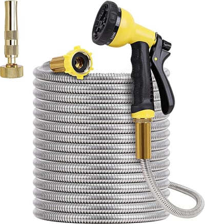 Metalen Tuinslang - Waterslang RVS - Buiten Bewateren - Knikvrij en Scheurbestendig - 30 Meter - Zilver