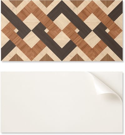 Zelfklevend vinylpaneel met print voor de badkamer, 100x50 cm, geometrisch houtpatroon.