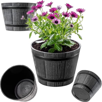 KADAX Bloempot, plastic bloemenbak, ronde plantenbak, voor binnen en buiten, plantenbak voor bloemen, huis, tuin, balkon, terras, weerbestendig (diameter 23 cm, donkergrijs)