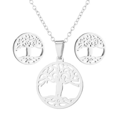 WeLoveSilver - ketting en oorstekers - tree of life - zilverkleurig
