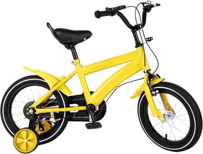 Kinderfiets Meisjes - Loopfiets met trappers - Eerste fietservaring - Inclusief steunwielen - 14 inch - Geel