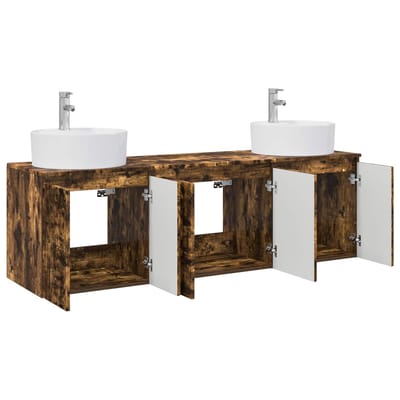 vidaXL - Badkamerkast - set - 3 - st - Gerookt - eiken - 161,5 - x - 44,5 - x - 82 - cm