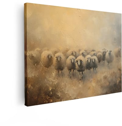 Artaza Canvas Schilderij Schapen - 120x90 cm - Wanddecoratie Landelijk - Muurdecoratie Mistig Landschap - Decoratie Dieren Woonkamer