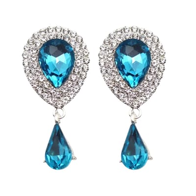 Clip oorbellen -Hemels blauw -zilverkleur- strass- geen gaatje- Charme Bijoux