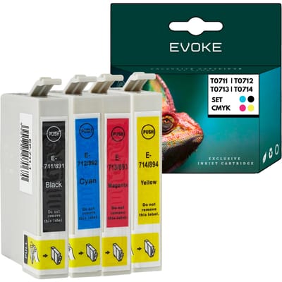4x inktcartridge voor Epson T0711 + T0712 + T0713 + T0714 XL printer |     Set