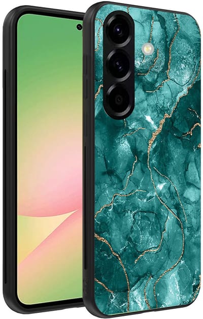 Smartphonica Telefoonhoesje Geschikt voor Samsung Galaxy A56 met marmer opdruk - TPU backcover case marble design - Goud Groen geschikt voor Samsung Galaxy A56