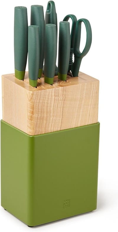 ZWILLING Now Messenblok - 8-Delig – 5 Messen – 1 Schaar – 1 Slijpstaaf – RVS Messenset - Lime groen