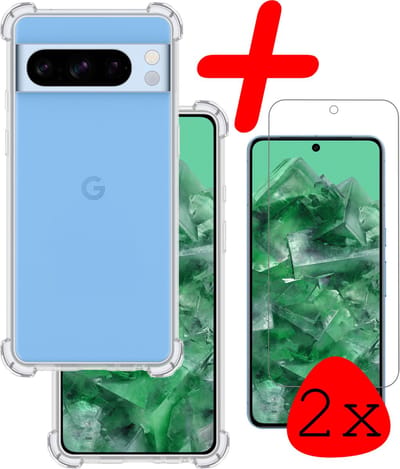 Hoesje Met Screenprotector - 2 Stuks - Geschikt voor Google Pixel 8 Pro - Sterk & Shockproof - Siliconen Case - Back Cover - Telefoon Hoes - Shock Proof - Transparant