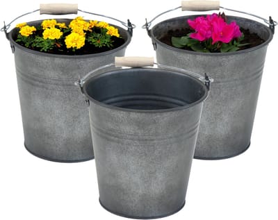 Mega Collections Emmer/plantenpot/bloempot Eddy - 3x - zink - vintage antraciet - D13 X H11 cm