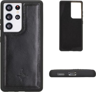 NorthLife - Geschikt voor Samsung Galaxy S21 Ultra - Backcover hoesje Echt Leer - Zwart