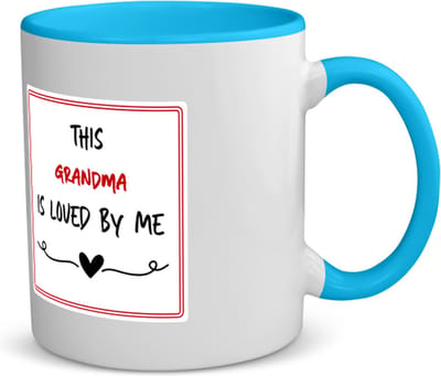 Akyol - this grandma is loved by me koffiemok - theemok - blauw - Oma - iemand die houdt van zijn oma - verjaardag - cadeautje voor oma - oma artikelen - kado - geschenk - 350 ML inhoud