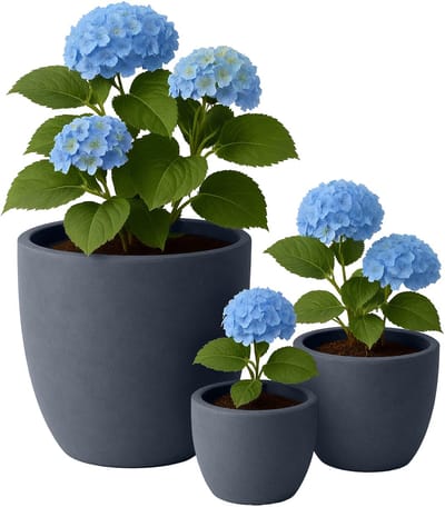 CLP Set van 3 ronde bloempotten - voor binnen en buiten - weerbestendig vorstbestendig - steenlook - plantenbakken - fiberclay - antraciet