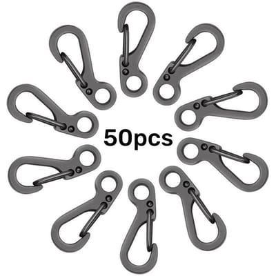 Lot de 50 mini mousquetons à suspendre pour porte-clés, porte-clés, fermoir de camping, crochet pour sac à dos, mousqueton, boucle, cadenas gray