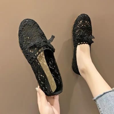 Femmes chaussures pêcheur chaussures femme maille respirant plat fond souple femmes pois chaussures femmes chaussures chaussures plates Ytc65 39 noir
