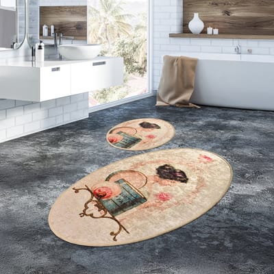 Bosdela Glare Ovaal 2-delige badkamermatten, wasbaar, zacht en comfortabel – toiletmat + badmat – ideaal voor badkamer en toilet, met 60x100 cm + 50x60 cm