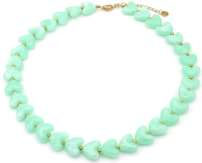 Ketting - RVS - hartjes - groen - 40-45 cm