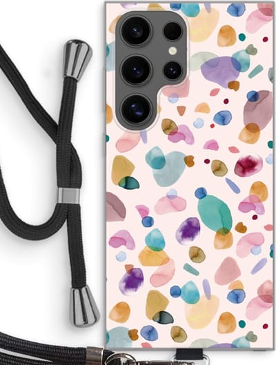 Case Company® - Hoesje met koord geschikt voor Samsung Galaxy S24 Ultra hoesje met Koord - Terrazzo Memphis - Telefoonhoesje met Zwart Koord - Bescherming aan alle Kanten en Over de Schermrand