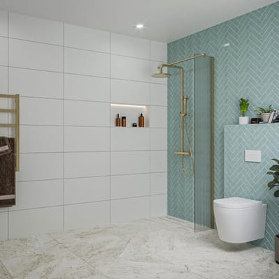 FugaFlow Eccelente Vetro inloopdouche badkamer - 30x200cm - ribbelglas - wandarm - geborsteld messing