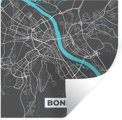 Muurstickers - Sticker Folie - Stadskaart – Plattegrond – Duitsland – Blauw – Bonn – Kaart - 100x100 cm - Plakfolie - Muurstickers Kinderkamer - Zelfklevend Behang XXL - Zelfklevend behangpapier - Stickerfolie