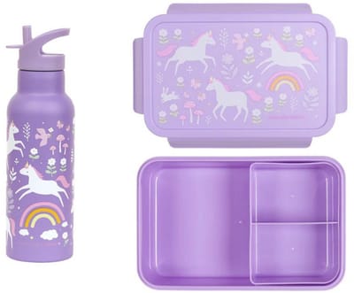 Bundel A Little Lovely Company Back to school set - Drinkfles XL RVS/Bentobox - Unicorn Dreams