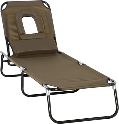 Killogood Opklapbare ligstoel - tuinligstoel met hoofdsteun - ligstoel met in vier standen verstelbare rugleuning - campingligstoel met opening - draagvermogen tot 120 kg - geschikt voor tuinen - balkons en zwembaden - bruin.