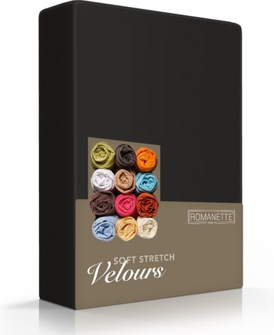 Romanette - Velours - Hoeslaken - Tweepersoons - 140/150x200/220 cm - Zwart