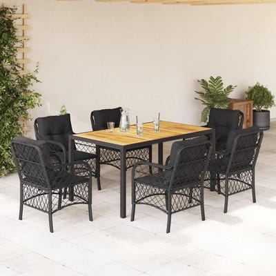vidaXL - 7-delige - Tuinset - met - kussens - poly - rattan - zwart