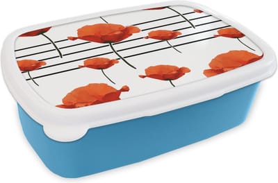 Broodtrommel Blauw - Lunchbox - Brooddoos - Muziek - Notenbalk - Klaproos - 18x12x6 cm - Kinderen - Jongen