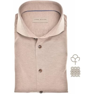 John Miller Overhemd Slim Solid Color Cutaway Extra long Sleeve Tricot Mouwlengte 7 Licht Bruin / male