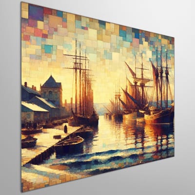 Olieverf haven schilderij | Verfijnde havenzichten, geschilderd met meesterlijke olietinten en penseelstreken | Kunst - 30x30 centimeter op Dibond | Foto op Dibond