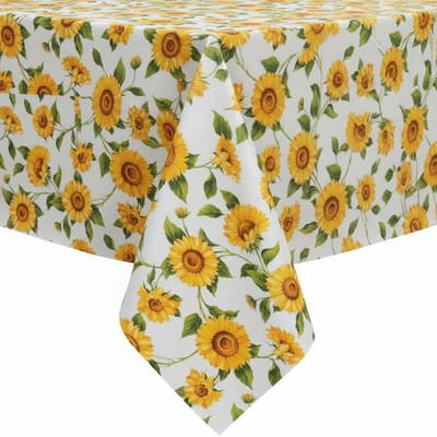 Protecttable - Tafelzeil Zonnebloem Wit 160cm 160x100cm - Tafelkleed Afwasbaar - Kunststof
