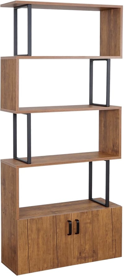 Boekenplank MCW-A27, staande plank ruimteverdeler woonkamerplank, opbergvak met deur 183x80cm 3D structuur ~ wild eiken look
