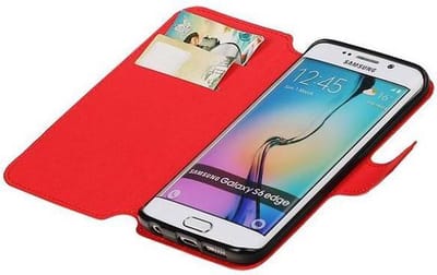 Cross Pattern TPU Bookstyle Hoesje - Wallet Case Telefoonhoesje - Geschikt voor Samsung Galaxy S6 Edge G925F Rood