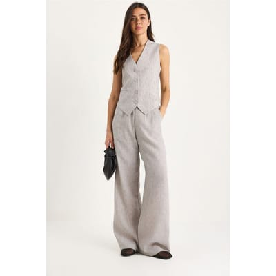 V-hals Vest en Wijde Pantalon Twee-delige Coord Set