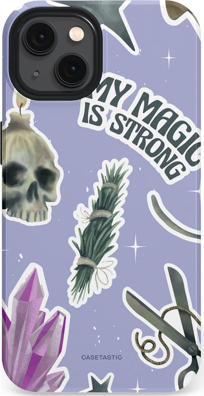 Casetastic hoesje geschikt voor Apple iPhone 13 - MagSafe - Dubbellaagse bescherming - Lila Paarse Hekserij Strong Magic Sterren Collage - Fashion Case - Lila Lichtgrijs Wit